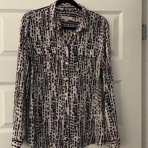 Loft white black and pink utility blouse